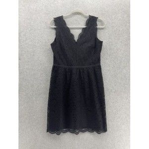 LOFT Ann Taylor Women's Dress Lace Overlay Solid Black Sleeveless Size 6 Petite